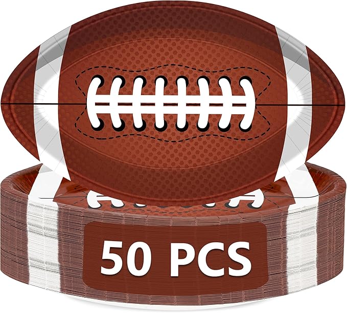 50 PCS Football Plates Football Party Plates Football Shaped