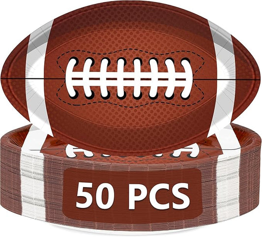 50 PCS Football Plates Football Party Plates Football Shaped
