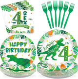 96Pcs Dinosaur 4th Birthday Decorations Dinosaur 4th Birthday Plates