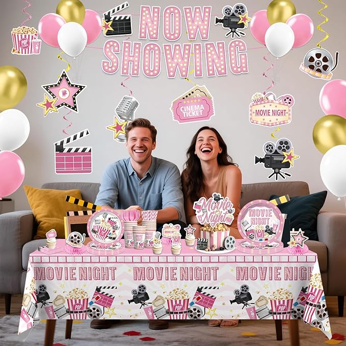 213 PCS Pink Movie Night Decorations Movie Theme Party Supplies