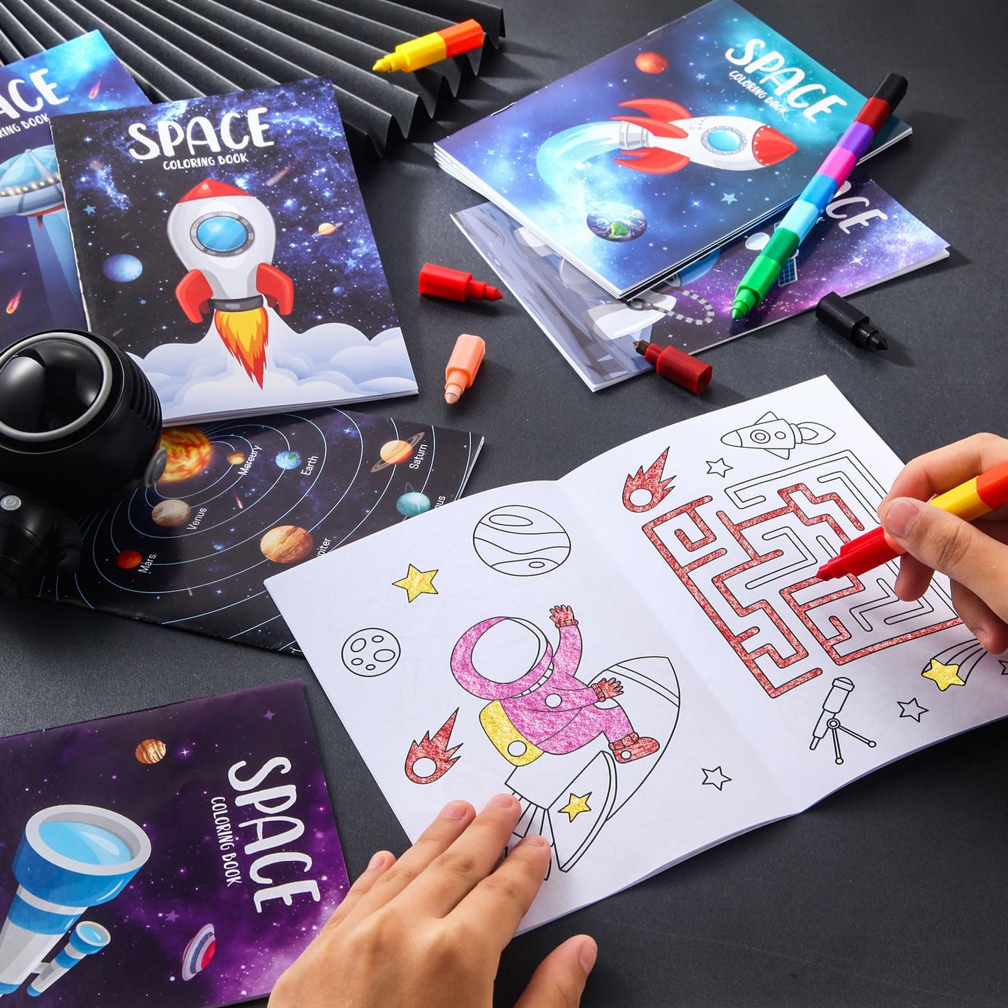 BenLouis 12 Outer Space Mini Coloring Books Kids with 12 Stacking