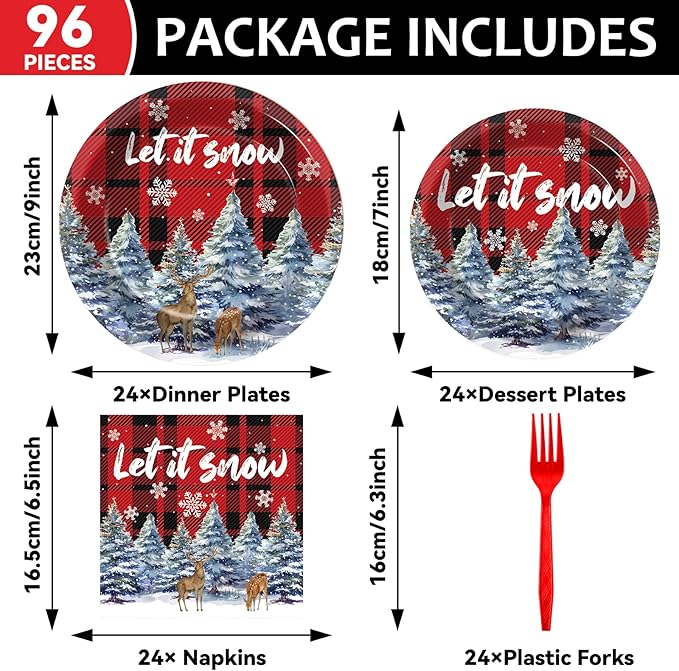 96 Pcs Christmas Party Supplies Paper Plates Napkins Christmas