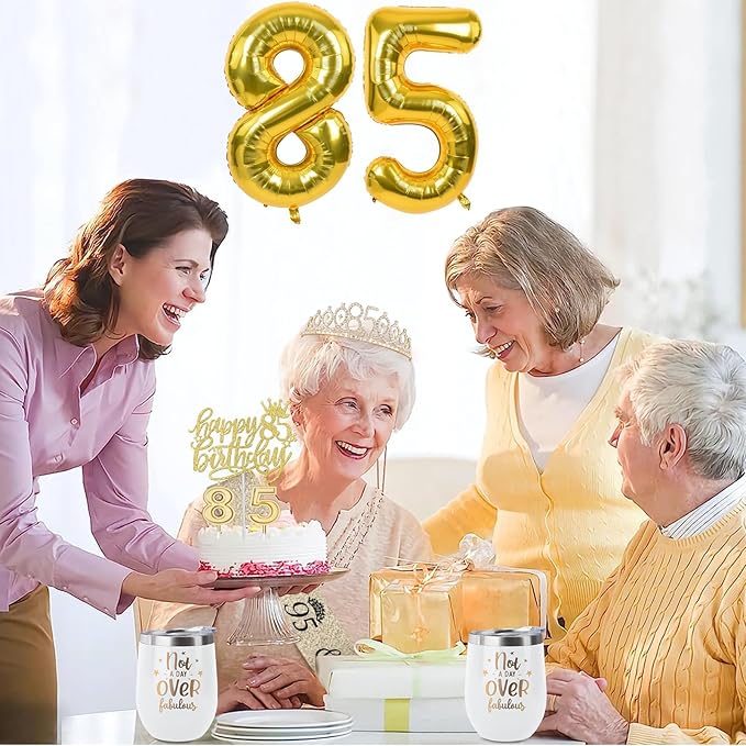 85th Birthday Decorations for Women Gold with 85th Birthday Sash and