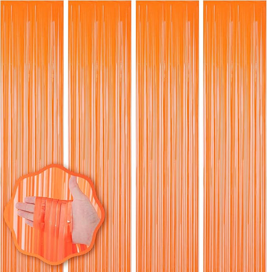 Voircoloria 4 Pack Orange Foil Fringe Backdrop Curtains, Tinsel