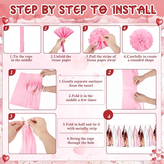 Pink Rose Gold Birthday Decorations for Girls Women Pink Bow Happy
