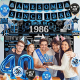 40th Birthday Decorations for Men 20PCS Black Blue Back in 1986