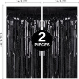 2 Pack 3.2ft x 8.2ft Black Tinsel Foil Fringe Curtain, Sparkle