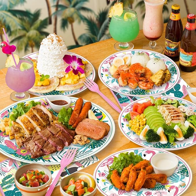 Hawaiian Luau Party Decorations Plates and Napkins Set Flamingo