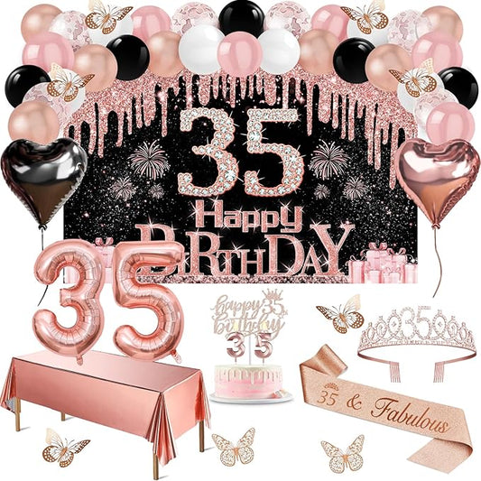 35th Birthday Decorations for Women 49pcs Black Rose Gold Black