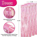 Voircoloria 3 Pack 3.3x8.2 Feet Laser Pink Foil Fringe Backdrop