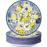 HSPAIDYP 50PCS Lemon Party Supplies7 Capri Lemon Paper Plates Blue