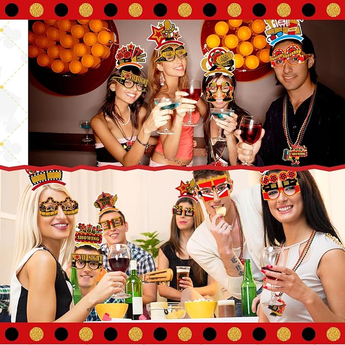 36 Pcs Movie Night Party Decorations 12 Beaded Necklaces 12 Paper
