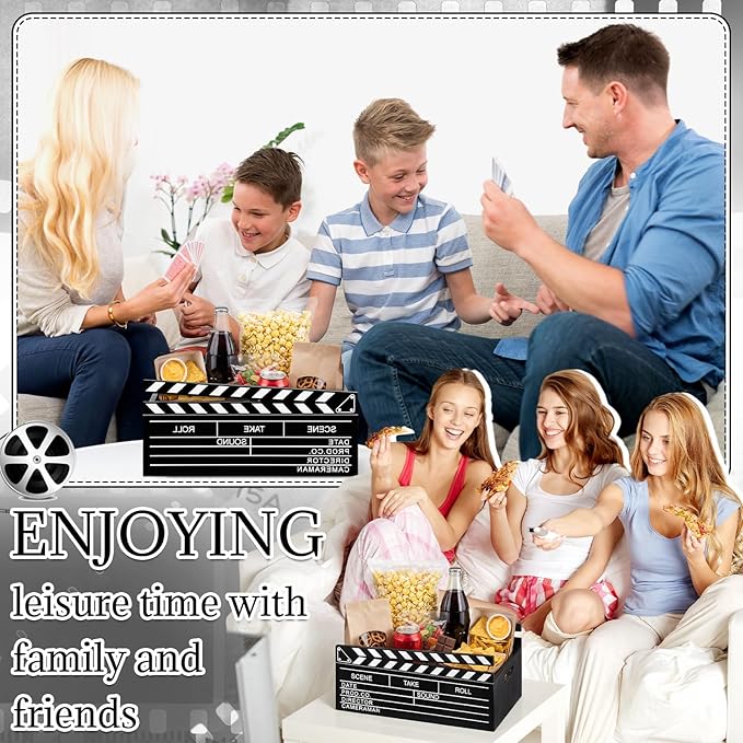 Movie Night Supplies Snack Trays with Handles Reusable Wooden Movie