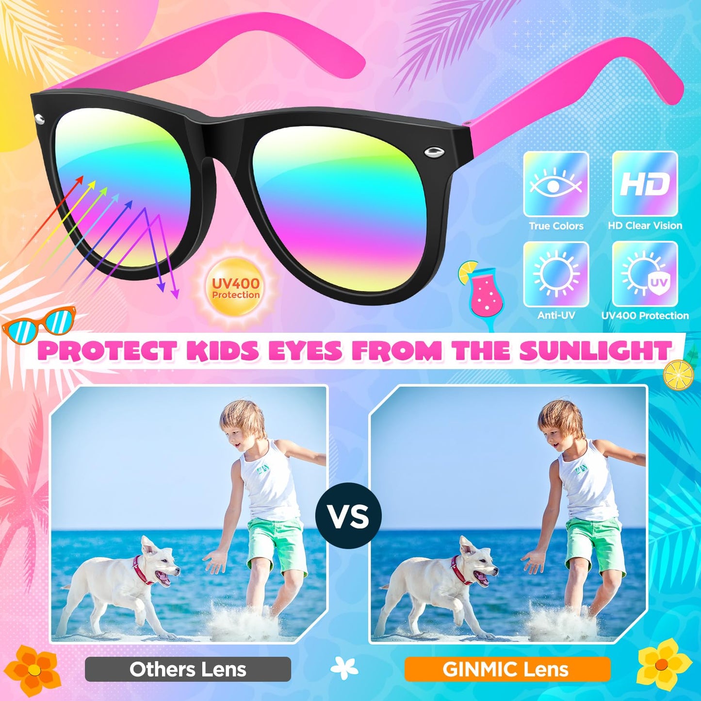 GINMIC Kids Sunglasses Bulk, Neon Sunglasses Party Favors with UV400