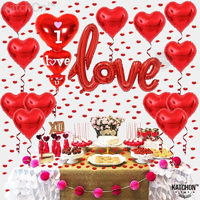 Valentines Day Decorations Set I Love You Balloons and Red Heart