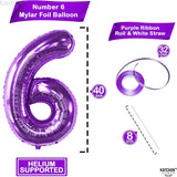 KatchOn, Giant Purple Number 6 Balloon - 40 Inch | 6th Birthday