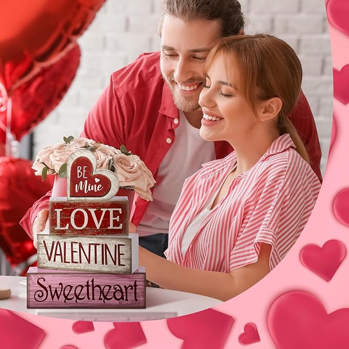 4 Pcs Valentine Table Decoration Wooden Be Mine Heart Decor