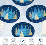 50Pcs Blue Christmas Tree Oval Plates 10” x 12” Christmas Tree Heavy