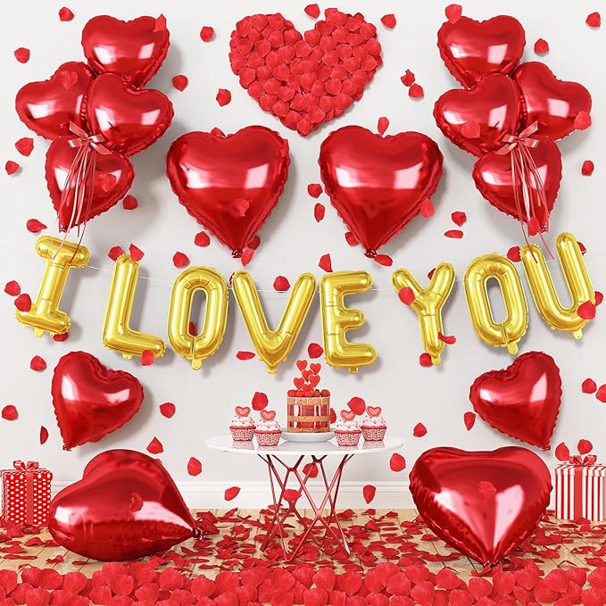I Love You Balloons Valentines Day Decorations Red Heart Love Foil