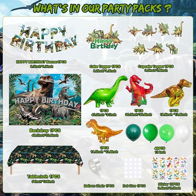 Dinosaur Birthday Party Decorations Kit for Boys Dino Party Supplies