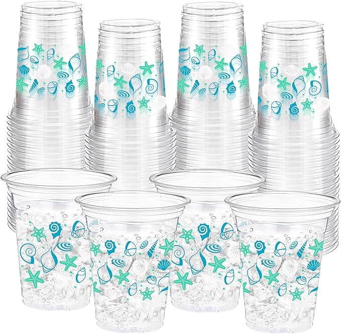 60 Pack Seashell Beach Plastic Cups 12 oz Summer Beach Starfish