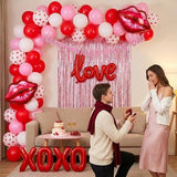 Valentines Day balloon garland arch kit with Banner red Hot pink