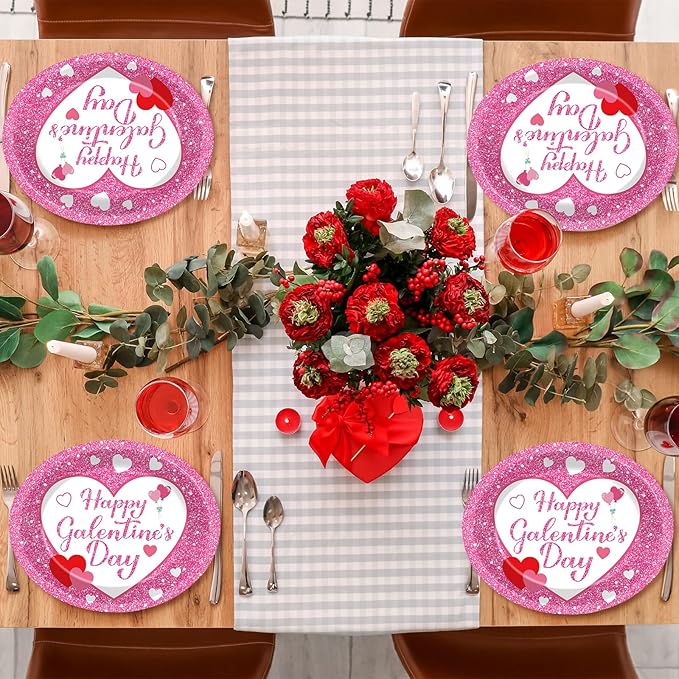 50Pcs Happy Galentine's Day Party Oval Plates 11 Inch Large