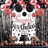Rose Gold and Black Birthday Party Decorations Set Happy Birthday