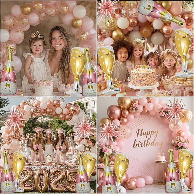 91 Pcs Rose Gold Balloons Huge Explosion Star Balloons Champagne