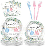 96Pcs Greenery Gender Reveal Party Decorations for Boy or Girl Baby