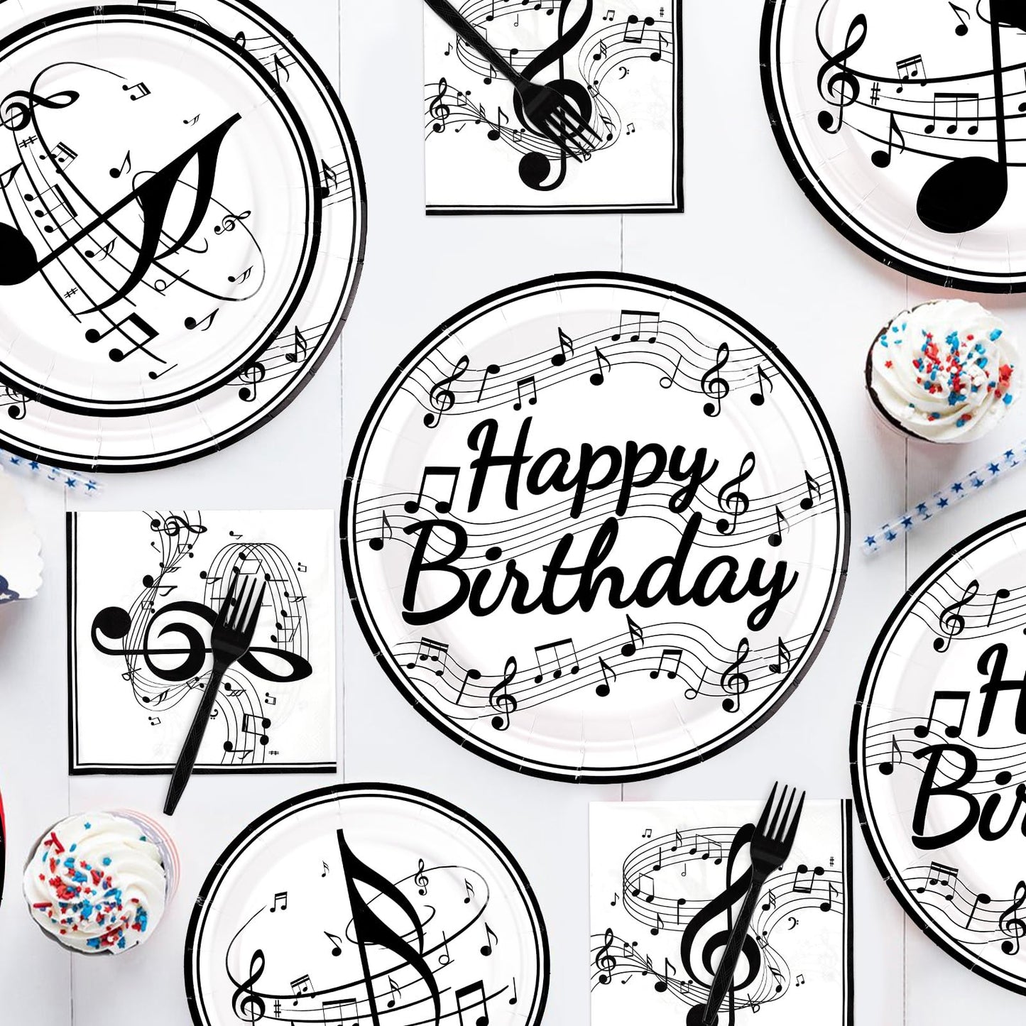96 Pcs Music Birthday Party Supplies Music Notes Plates Napkins