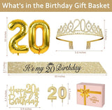 20th Birthday Decorations for Women Gold with 20th Birthday Tiara