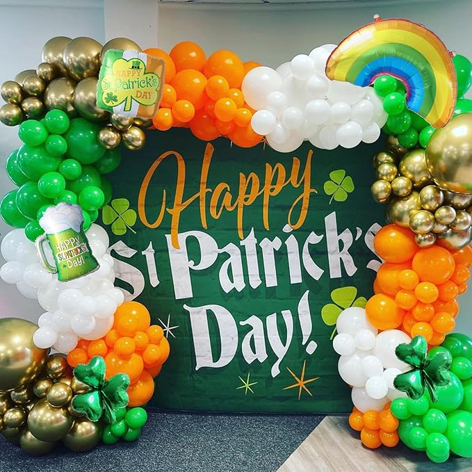 154Pcs St.Patrick's Day Balloon Arch Garland Kit Green Orange White
