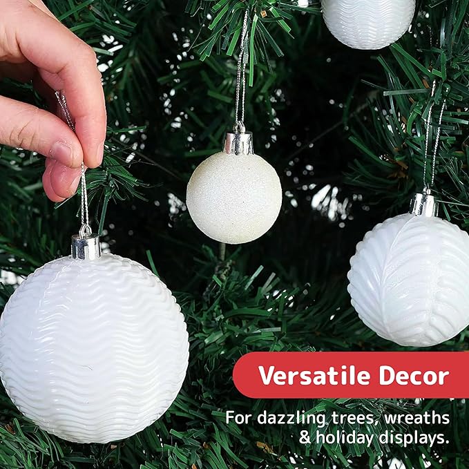 Prextex 36 Piece White Christmas Ornaments and Balls - White Ornament