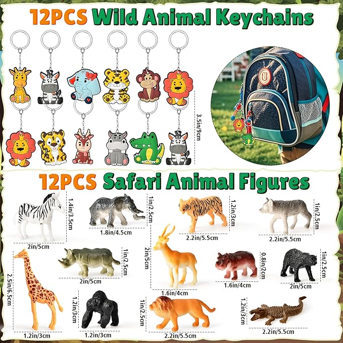 12 Sets Jungle Safari Party Favors Wild Animals Birthday Supplies