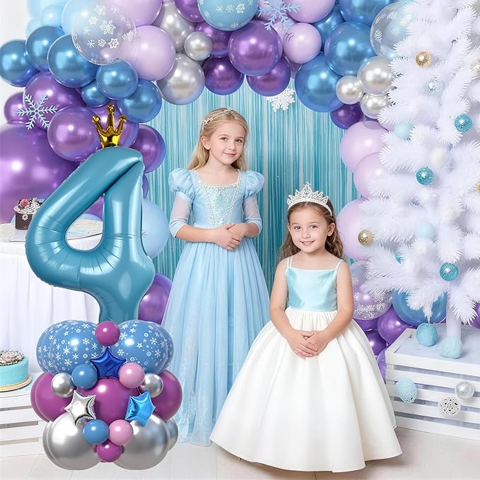 40 Inch Blue Number 4 Balloon Tower Set Winter Ice Princess Theme