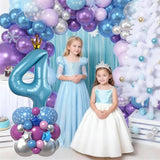 40 Inch Blue Number 4 Balloon Tower Set Winter Ice Princess Theme