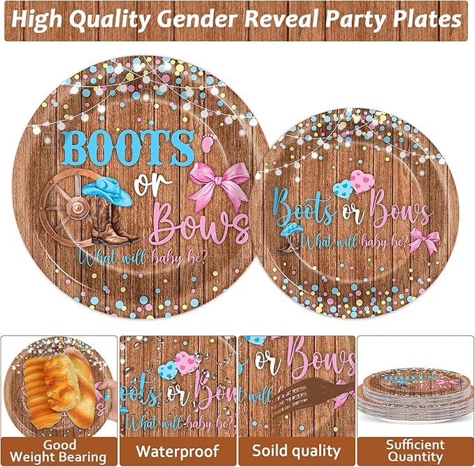 96Pcs Boots or Bows Gender Reveal Decorations Boy or Girl Paper
