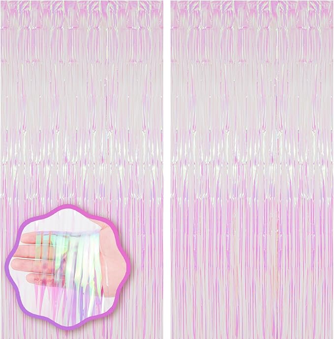 Voircoloria 2 Pack Iridescent Transparent Foil Fringe Backdrop
