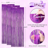 Voircoloria 3 Pack 3.3 x 8.2 ft Laser Purple Foil Fringe Backdrop