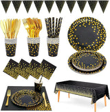 Sylken 186 Pieces Black and Gold Party Tableware Set - 25 Guests