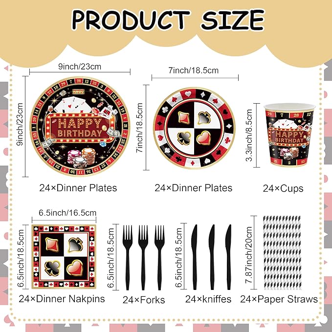 168PCS Casino Party Supplies for Girls Boys Kids Las Vegas Themed