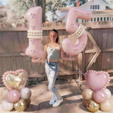 Pink Number 15 Balloon 40 Inch, Dusty Blush Pink Gold White Sand Latex