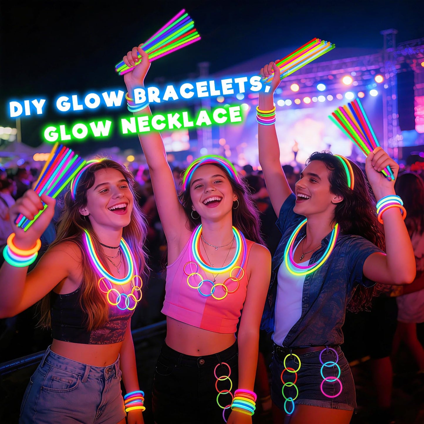 TURNMEON 500 Pack Ultra Bright Glow Sticks Bulk Glow In The Dark Party