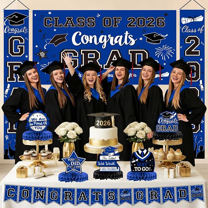 2026 Graduation Decorations, Blue and Black Graduation Decorations