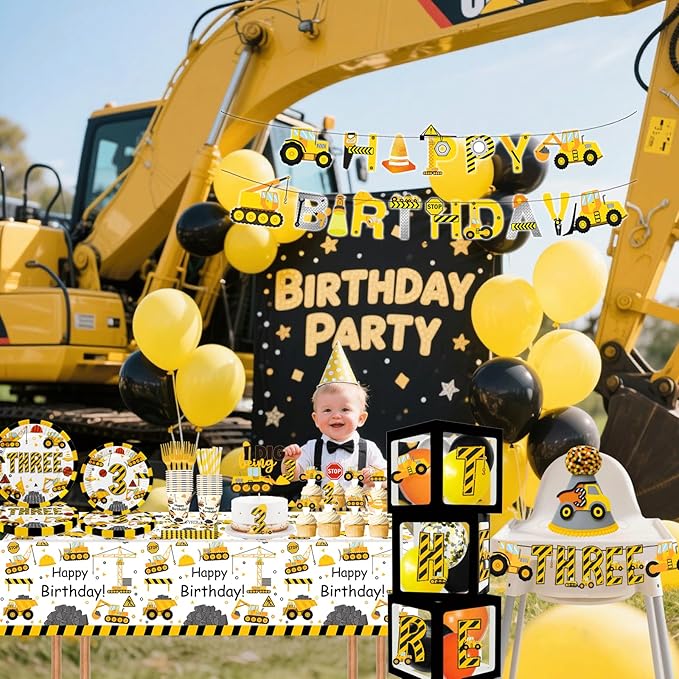345 Pcs Construction 3rd Birthday Party Supplies Dump Truck Three