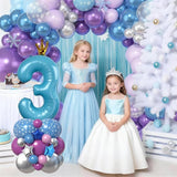 40 Inch Blue Number 3 Balloon Tower Set Winter Ice Princess Theme