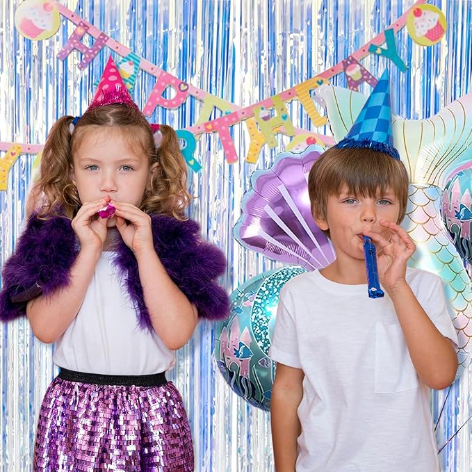 2 Pack Foil Curtain Backdrop Iridescent Metallic Tinsel Foil Fringe