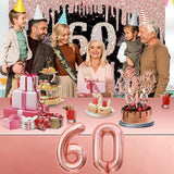 60th Birthday Decorations for Woman with Banner Rose Gold Tablecloth