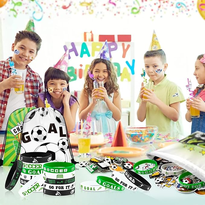 110 Pcs Soccer Party Favors Drawstring Bags with Keychains Silicone